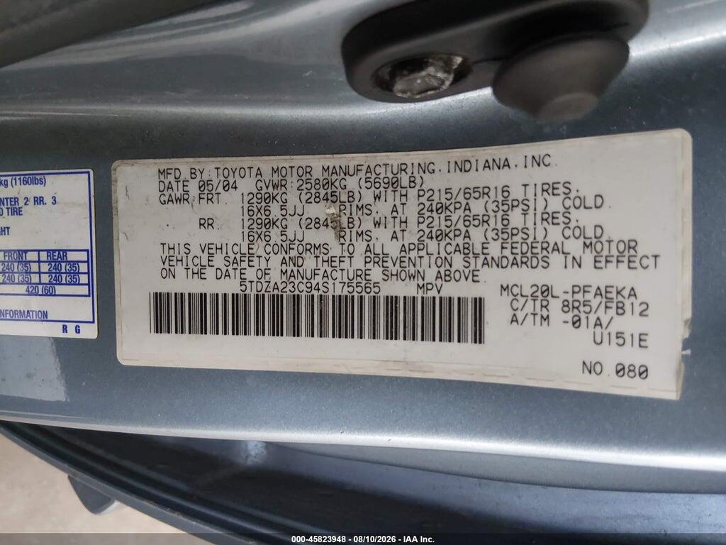 5TDZA23C94S175565 2004 TOYOTA SIENNA photo no. 9