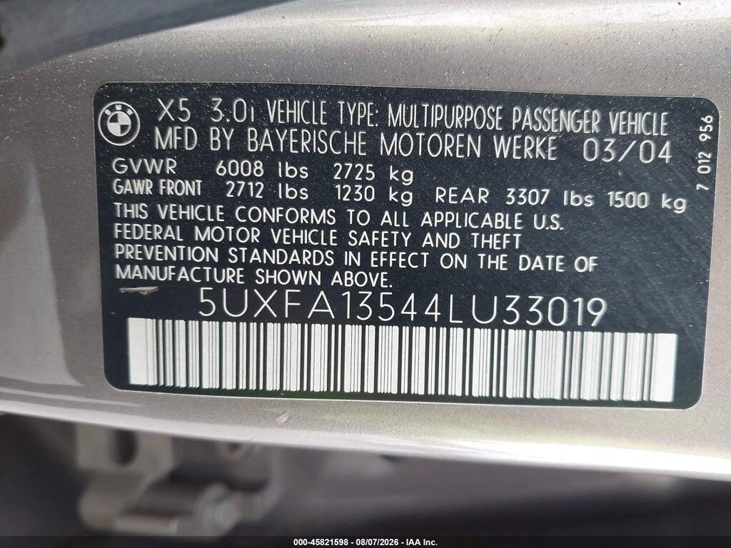 5UXFA13544LU33019 2004 BMW X5 photo no. 9