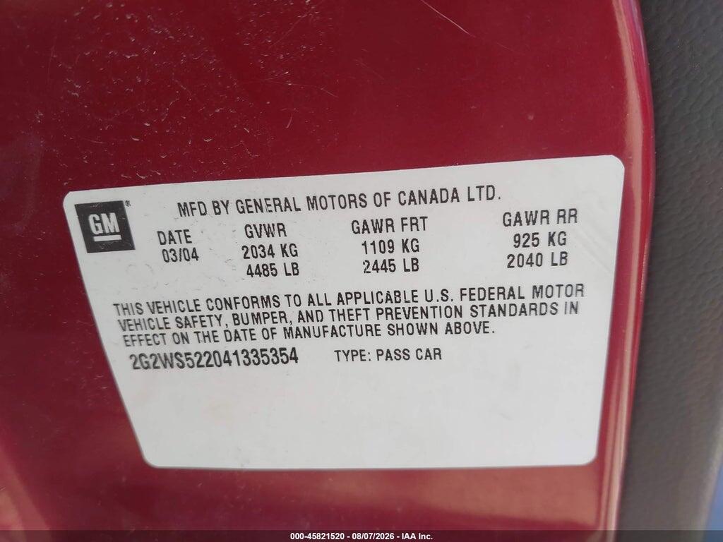 2G2WS522041335354 2004 PONTIAC GRAND PRIX photo no. 9