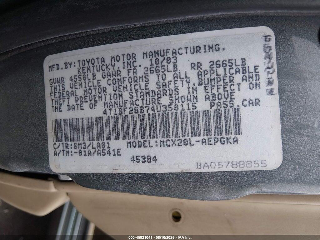 4T1BF28B74U350115 2004 TOYOTA AVALON photo no. 9