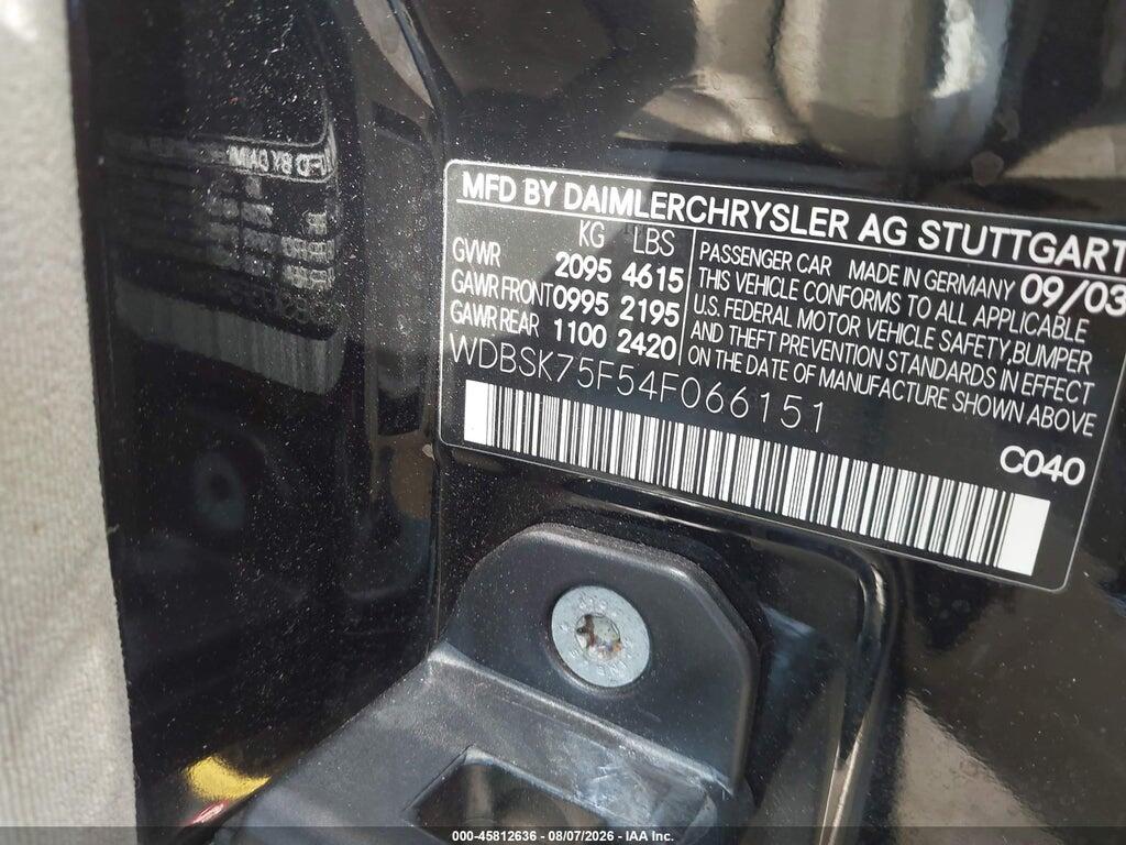 WDBSK75F54F066151 2004 MERCEDES-BENZ SL 500 photo no. 9