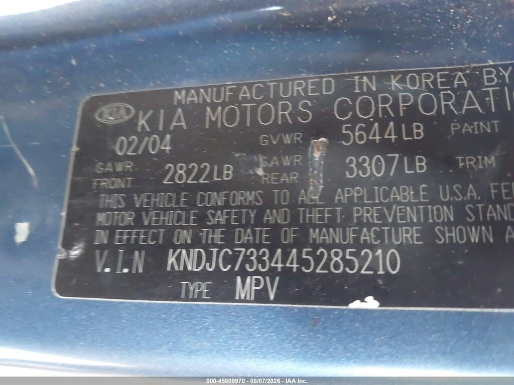 KNDJC733445285210 2004 KIA SORENTO photo no. 9