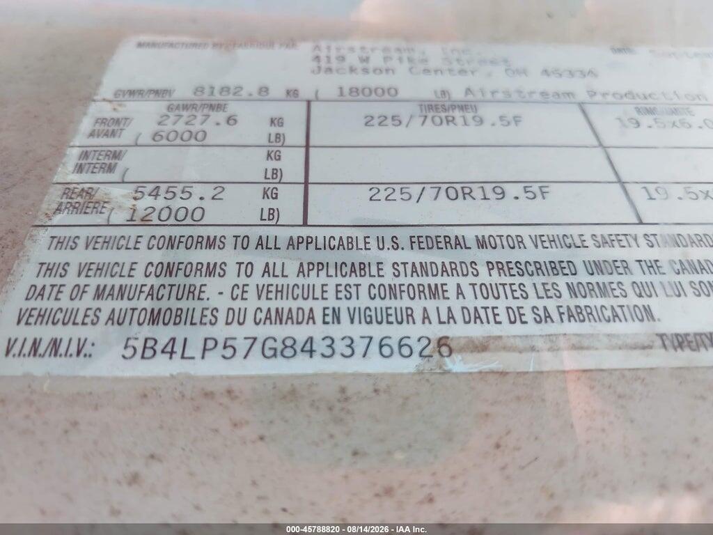 5B4LP57G843376626 2004 WORKHORSE CUSTOM CHASSIS MOTORHOME CHASSIS photo no. 9