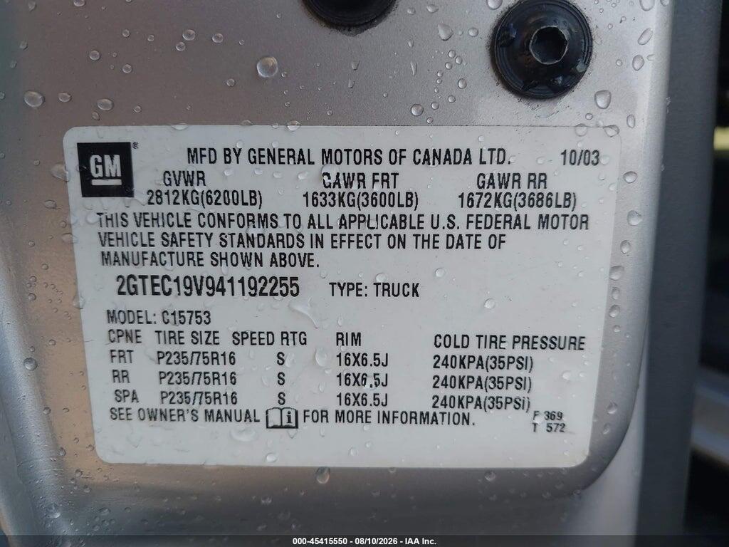 2GTEC19V941192255 2004 GMC SIERRA 1500 photo no. 9
