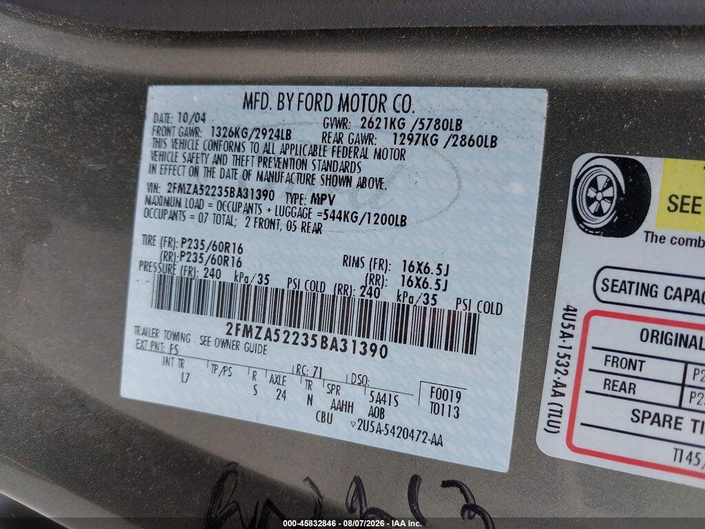 2FMZA52235BA31390 2005 FORD FREESTAR photo no. 9