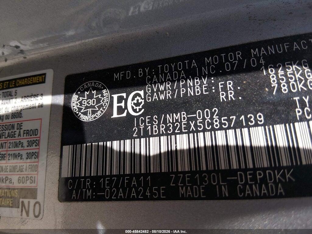 2T1BR32EX5C857139 2005 TOYOTA COROLLA photo no. 9