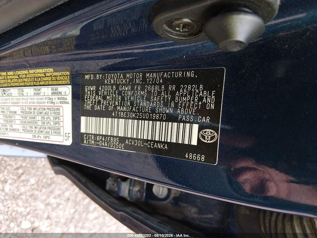 4T1BE30K25U019870 2005 TOYOTA CAMRY photo no. 9