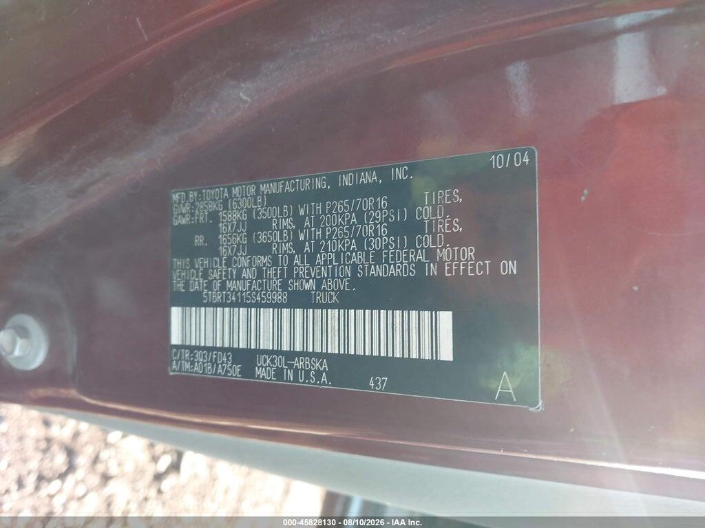 5TBRT34115S459988 2005 TOYOTA TUNDRA photo no. 9