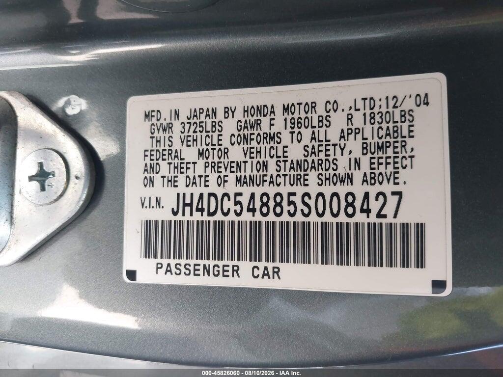 JH4DC54885S008427 2005 ACURA RSX photo no. 9