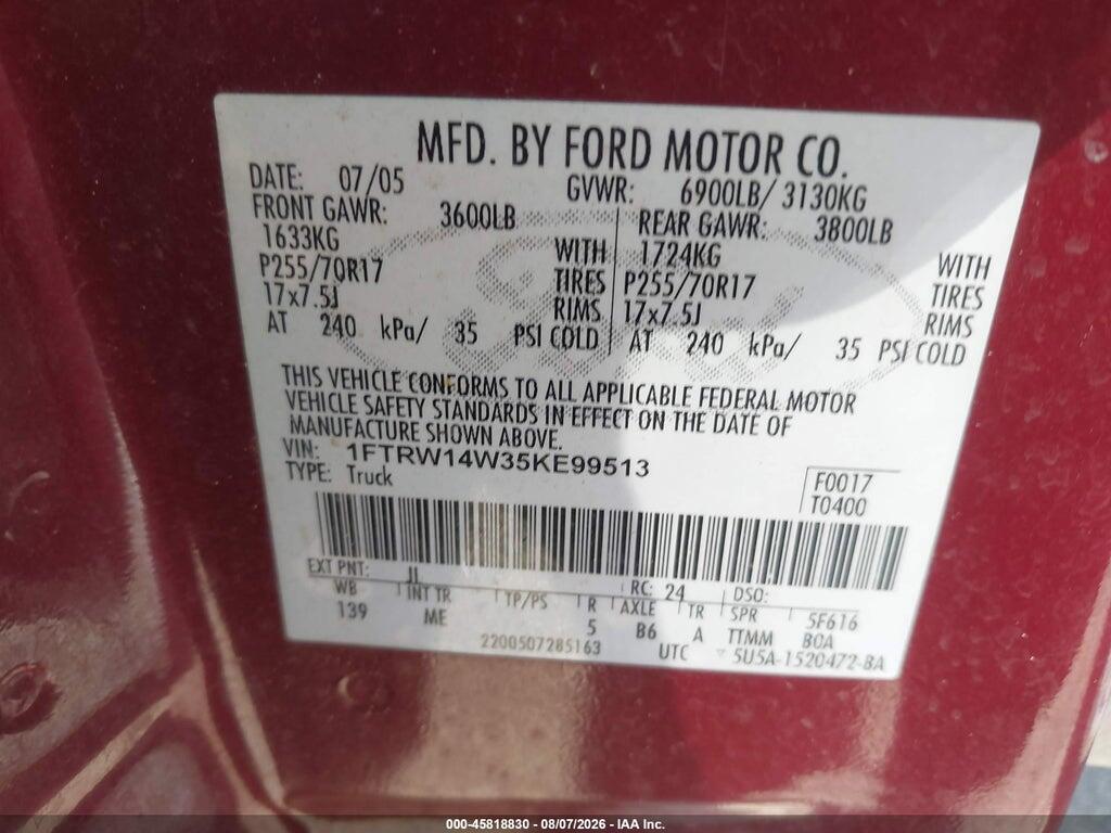 1FTRW14W35KE99513 2005 FORD F-150 photo no. 8