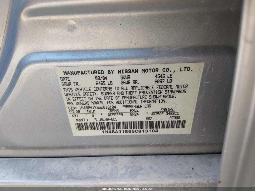 1N4BA41E65C813104 2005 NISSAN MAXIMA photo no. 9