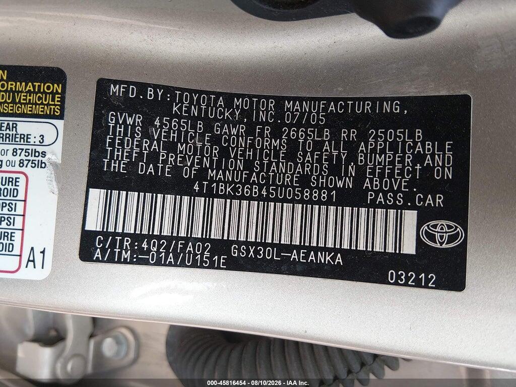 4T1BK36B45U058881 2005 TOYOTA AVALON photo no. 9