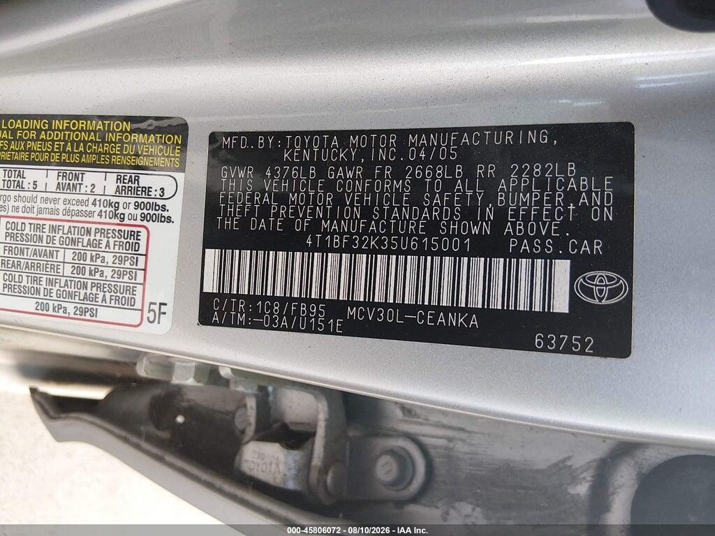 4T1BF32K35U615001 2005 TOYOTA CAMRY photo no. 9