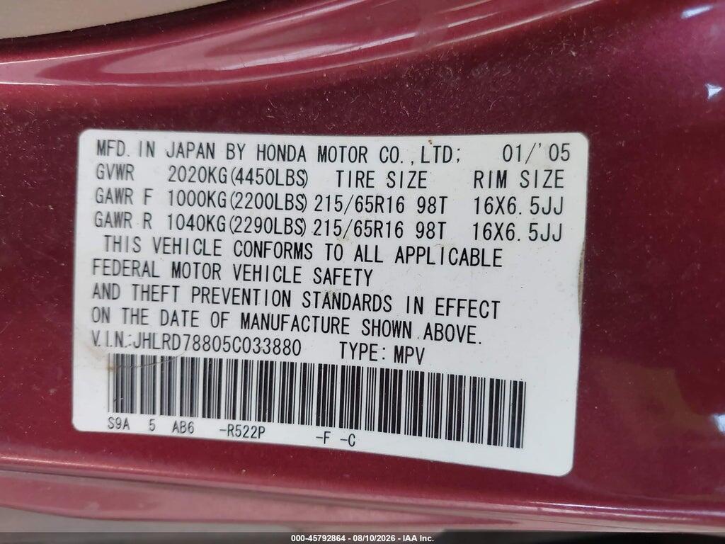 JHLRD78805C033880 2005 HONDA CR-V photo no. 9