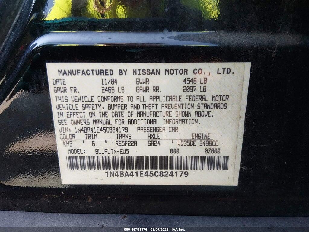 1N4BA41E45C824179 2005 NISSAN MAXIMA photo no. 9