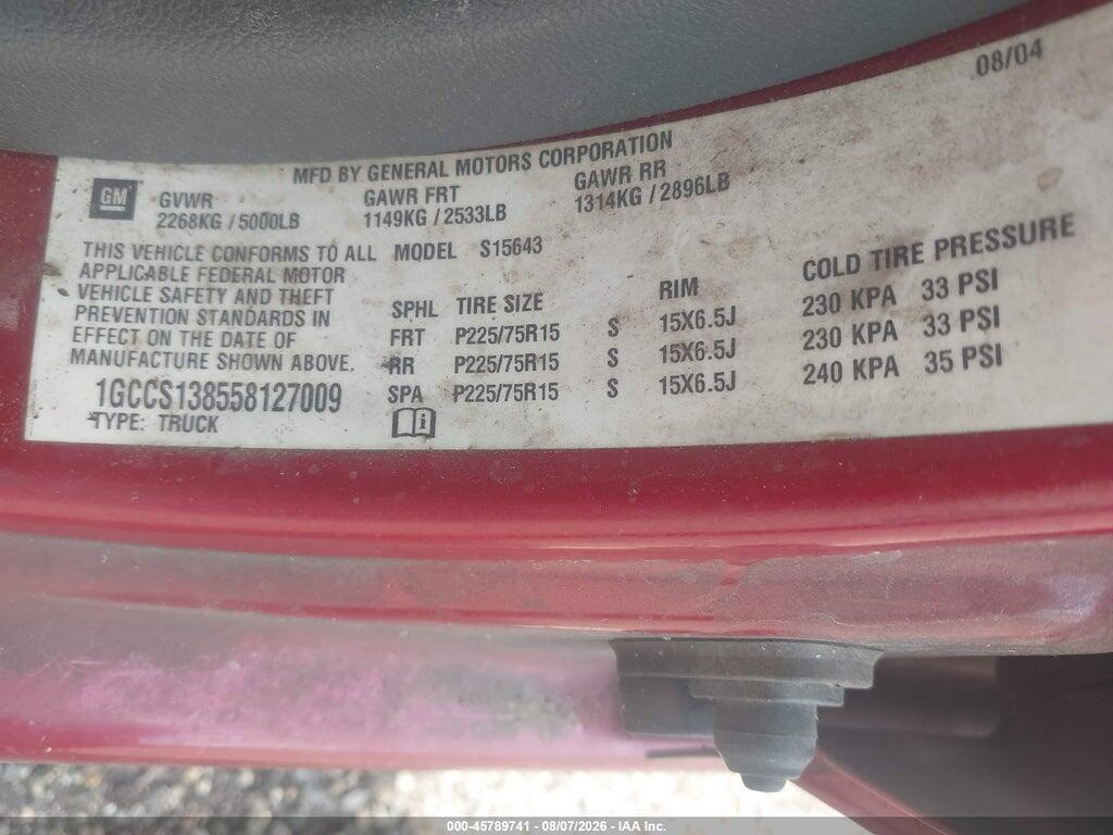 1GCCS138558127009 2005 CHEVROLET COLORADO photo no. 9