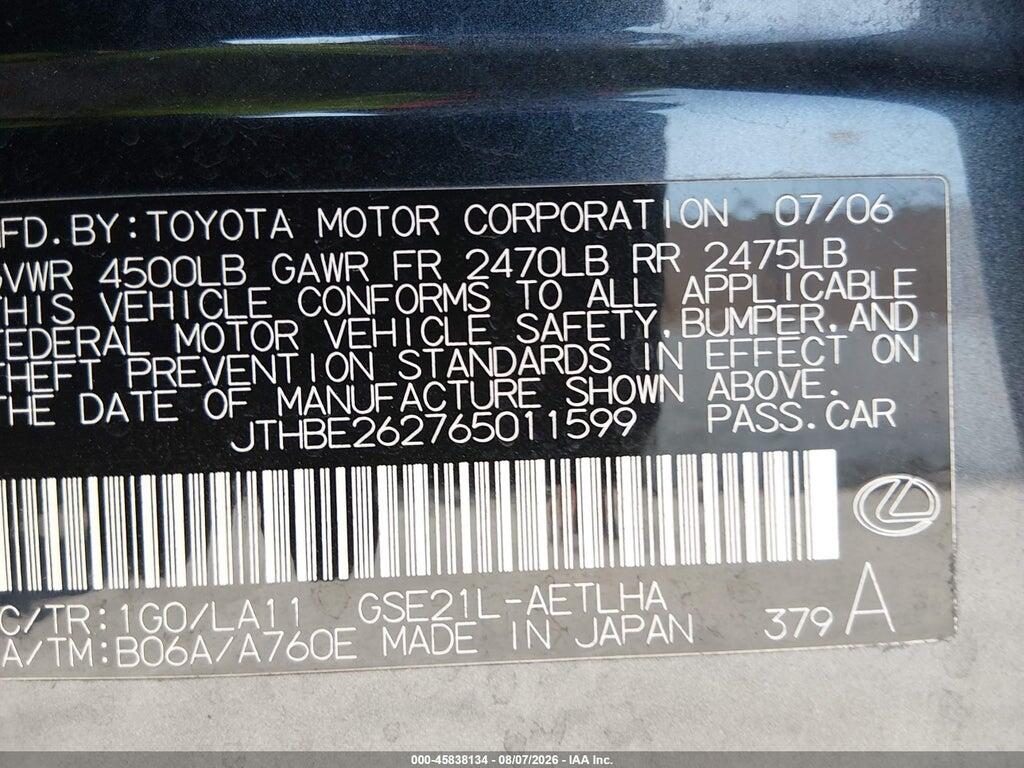 JTHBE262765011599 2006 LEXUS IS 350 photo no. 9