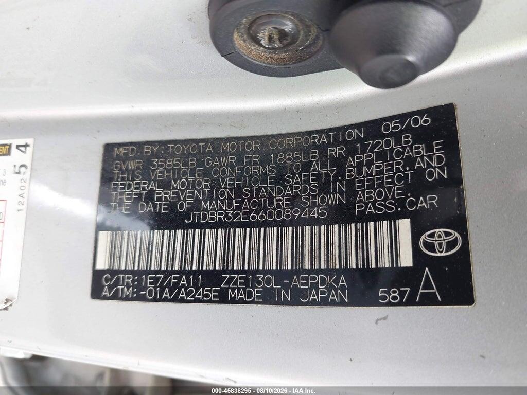 JTDBR32E660089445 2006 TOYOTA COROLLA photo no. 9