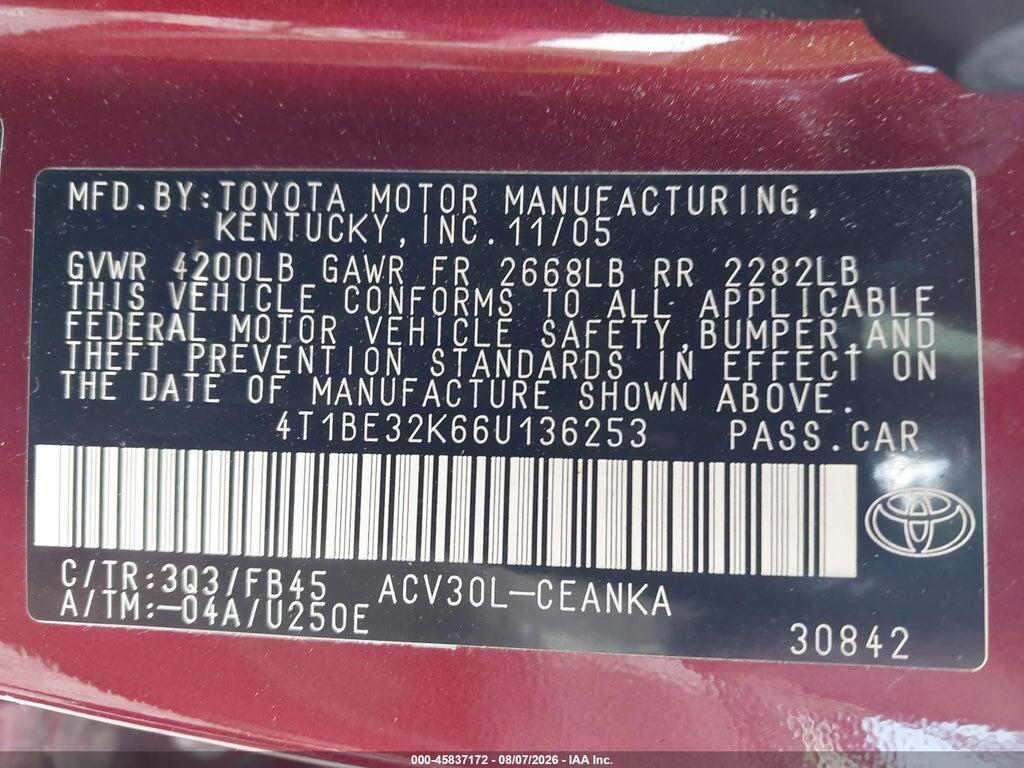 4T1BE32K66U136253 2006 TOYOTA CAMRY photo no. 9