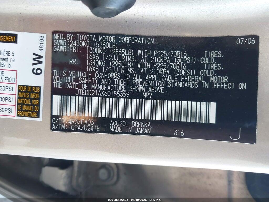 JTEDD21AX60155359 2006 TOYOTA HIGHLANDER photo no. 9