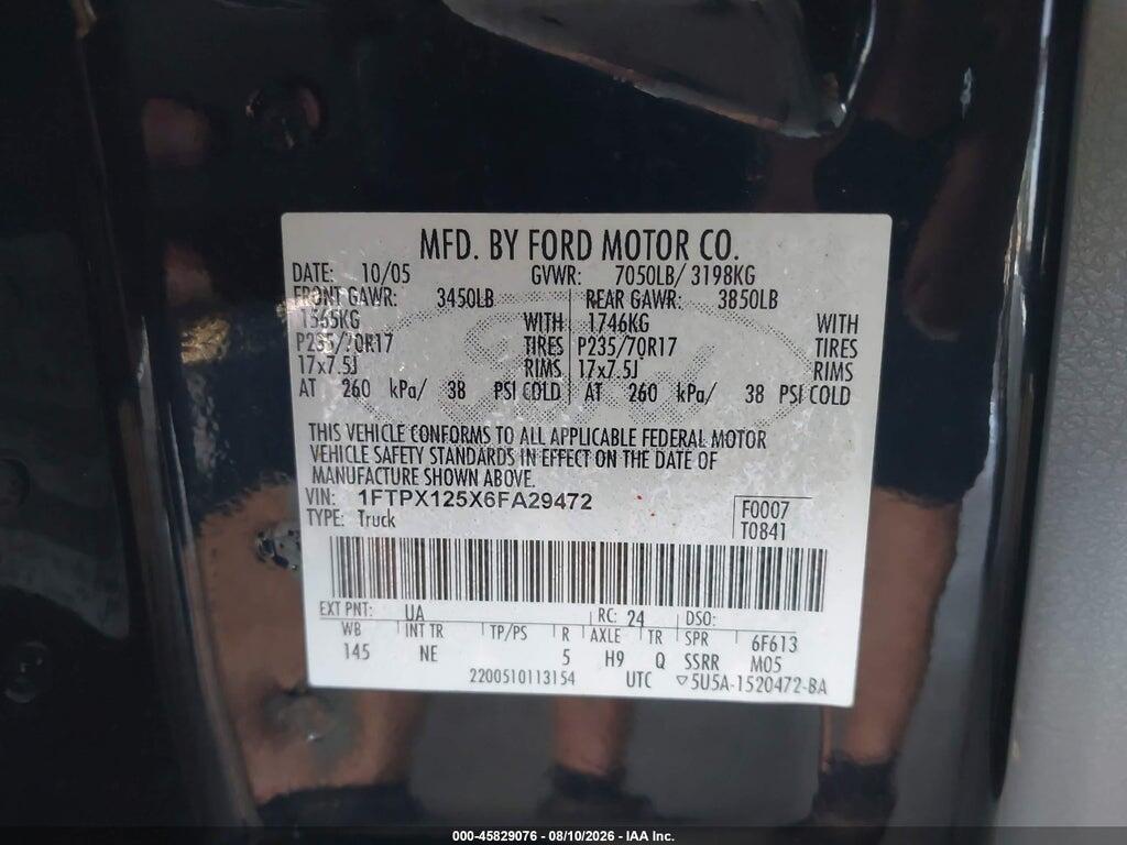 1FTPX125X6FA29472 2006 FORD F-150 photo no. 9