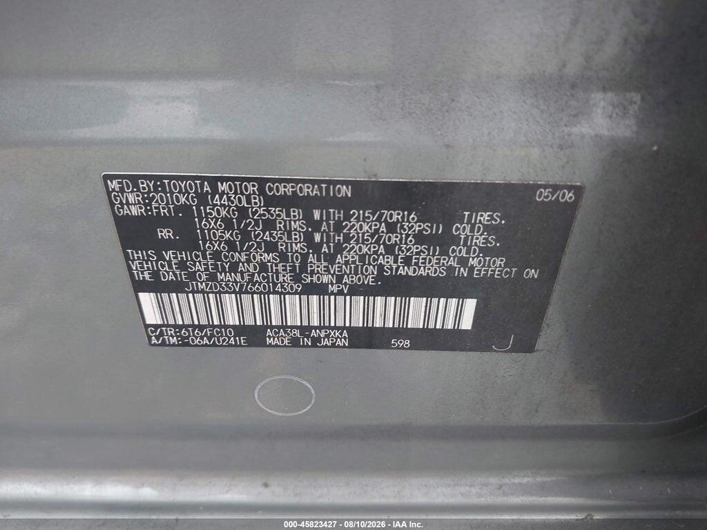 JTMZD33V766014309 2006 TOYOTA RAV4 photo no. 9