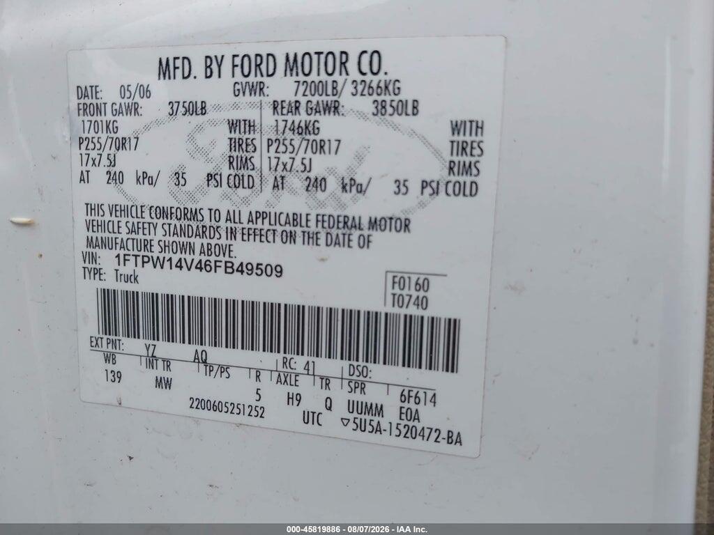 1FTPW14V46FB49509 2006 FORD F-150 photo no. 9