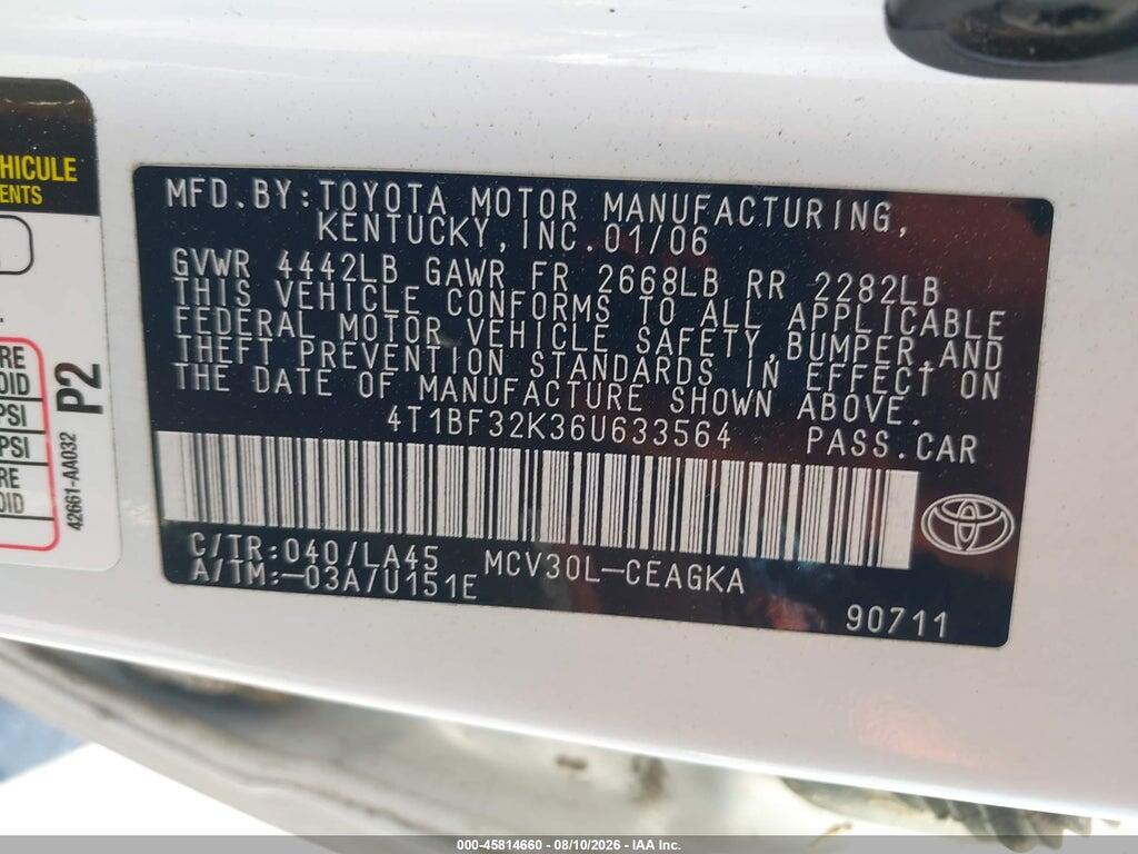 4T1BF32K36U633564 2006 TOYOTA CAMRY photo no. 9