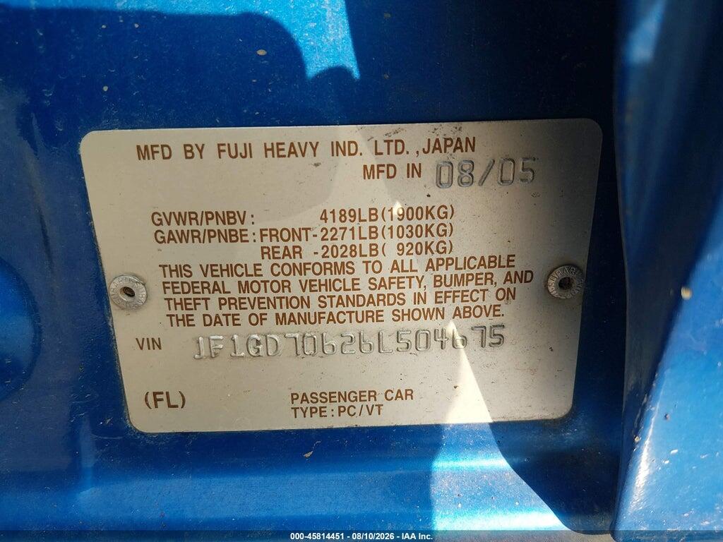 JF1GD70626L504675 2006 SUBARU IMPREZA WRX STI photo no. 9
