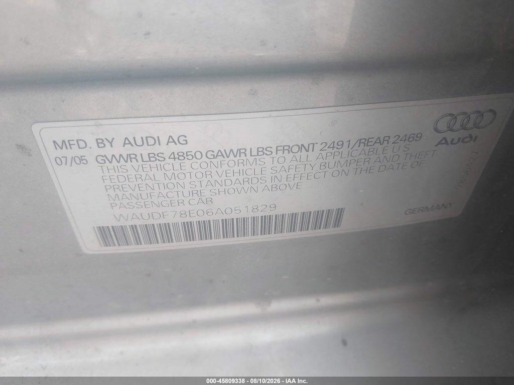 WAUDF78E06A051829 2006 AUDI A4 photo no. 9
