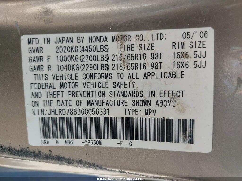 JHLRD78836C056331 2006 HONDA CR-V photo no. 9