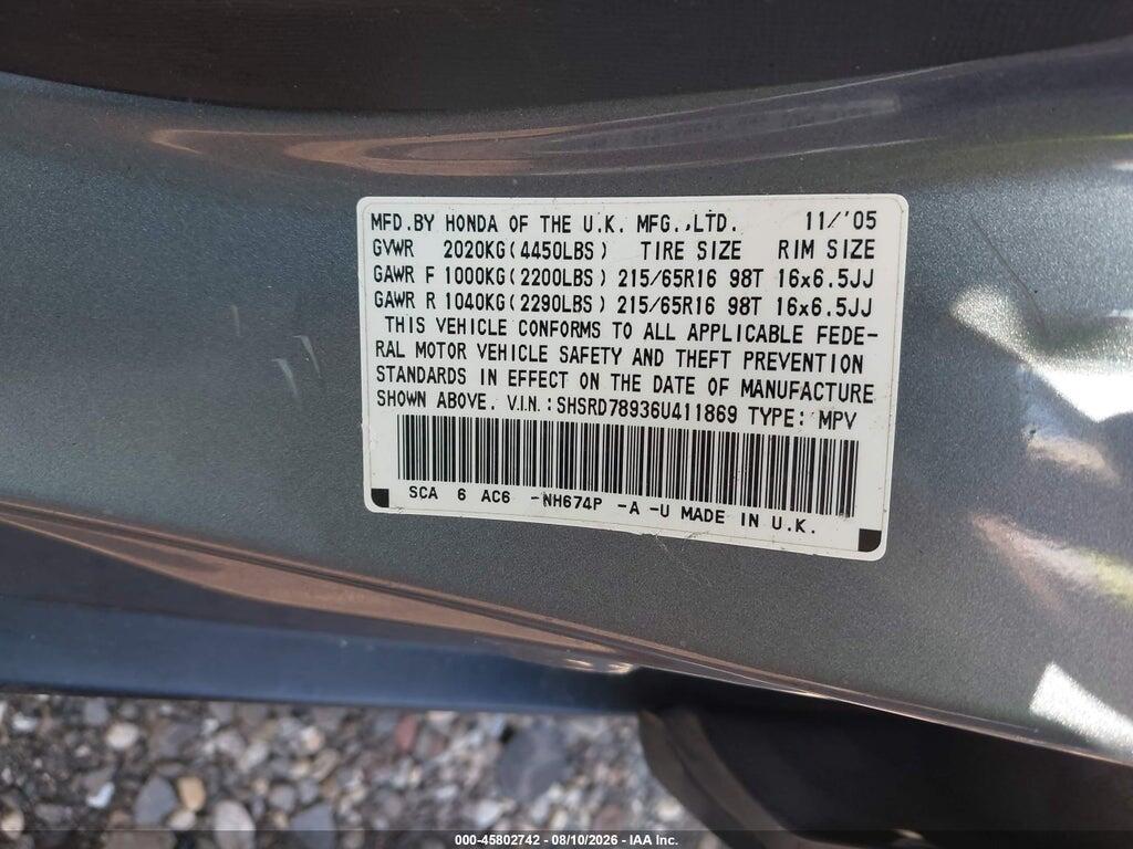 SHSRD78936U411869 2006 HONDA CR-V photo no. 9
