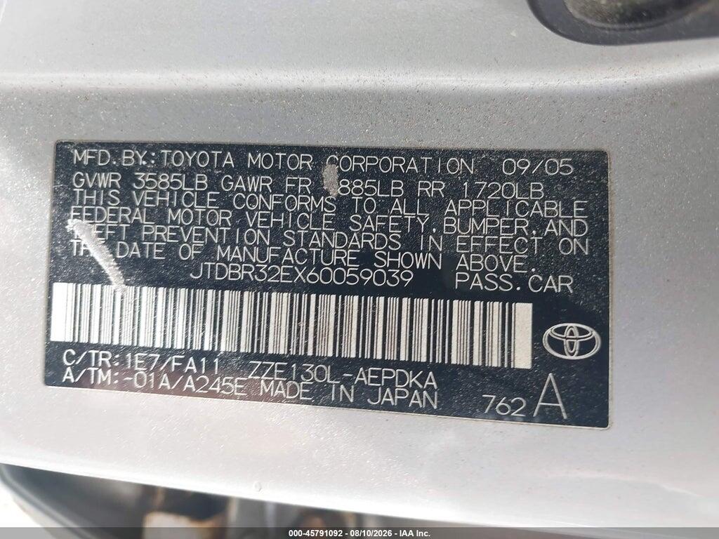 JTDBR32EX60059039 2006 TOYOTA COROLLA photo no. 9