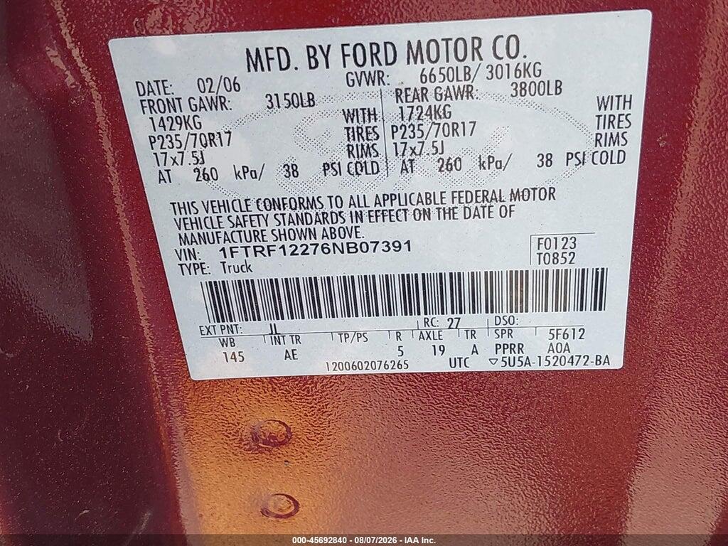 1FTRF12276NB07391 2006 FORD F-150 photo no. 9
