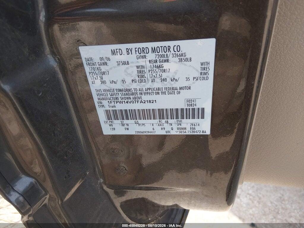 1FTPW14V07FA21821 2007 FORD F-150 photo no. 9