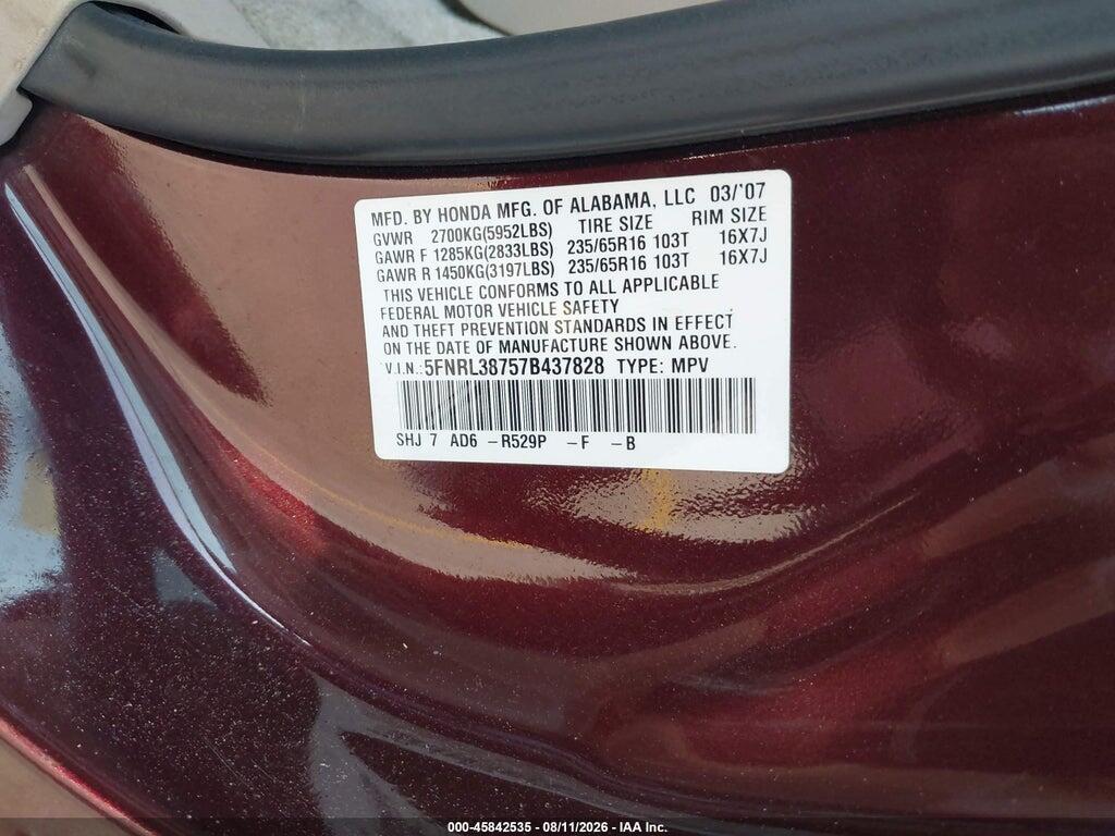 5FNRL38757B437828 2007 HONDA ODYSSEY photo no. 9
