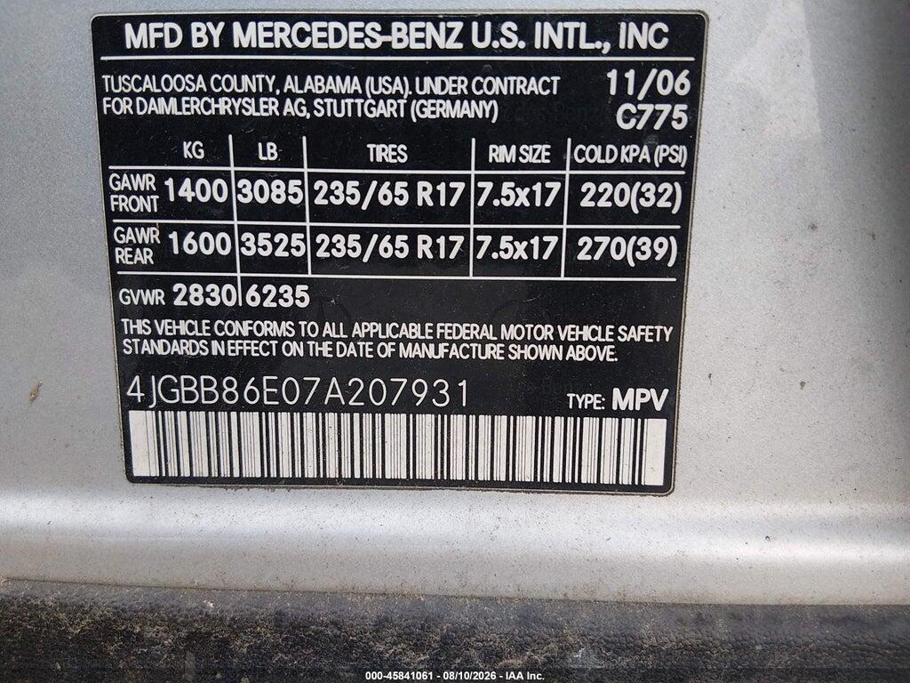 4JGBB86E07A207931 2007 MERCEDES-BENZ ML 350 photo no. 9
