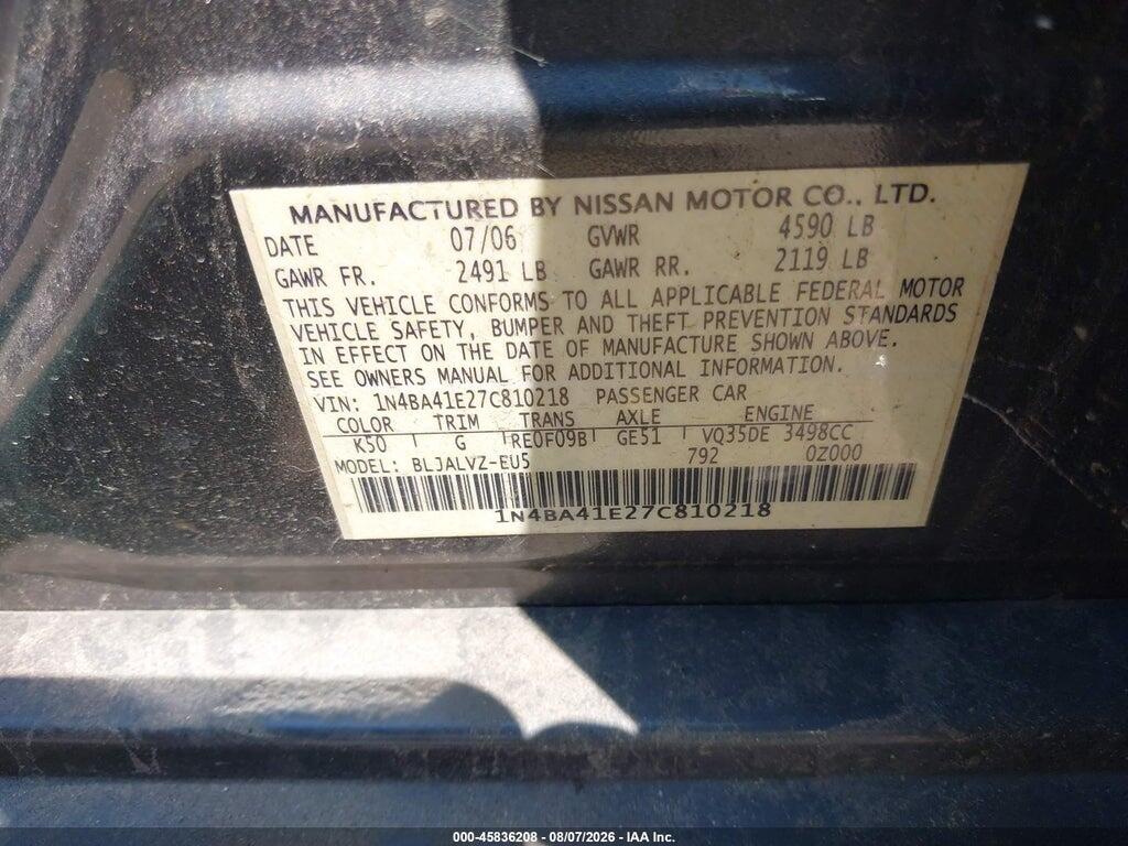 1N4BA41E27C810218 2007 NISSAN MAXIMA photo no. 9