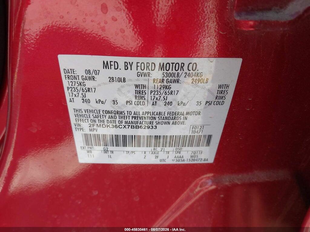 2FMDK36CX7BB62933 2007 FORD EDGE photo no. 9