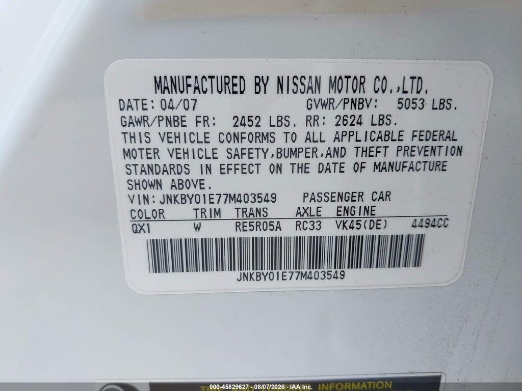 JNKBY01E77M403549 2007 INFINITI M45 photo no. 9