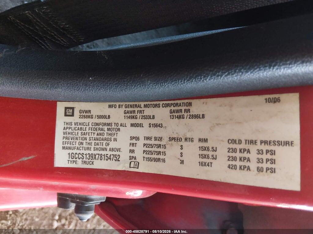 1GCCS139X78154752 2007 CHEVROLET COLORADO photo no. 9