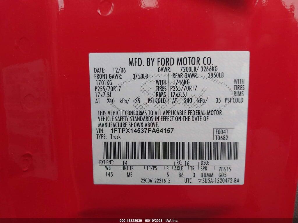 1FTPX14537FA64157 2007 FORD F-150 photo no. 9