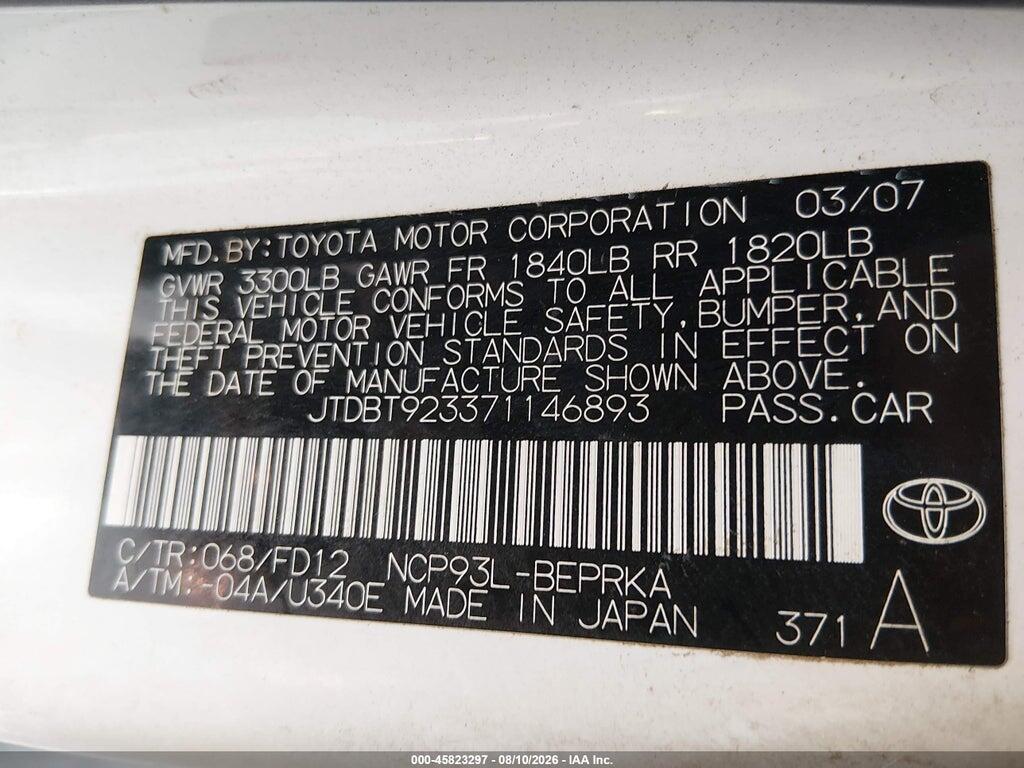 JTDBT923371146893 2007 TOYOTA YARIS photo no. 9