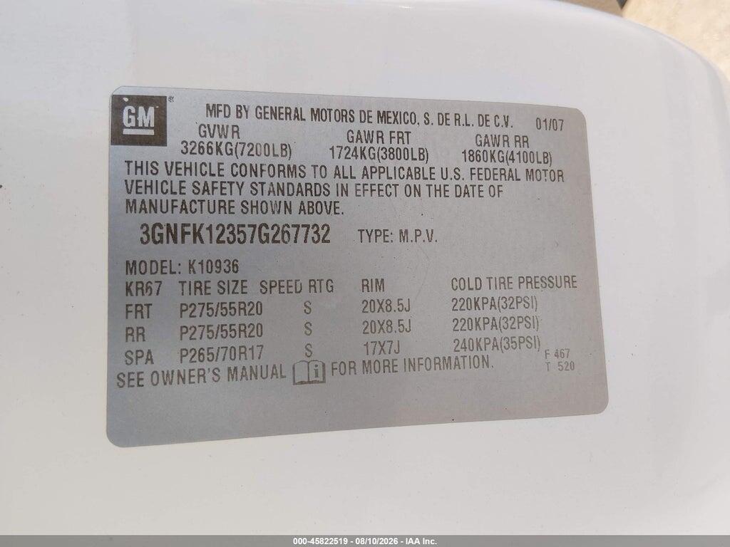 3GNFK12357G267732 2007 CHEVROLET AVALANCHE 1500 photo no. 9
