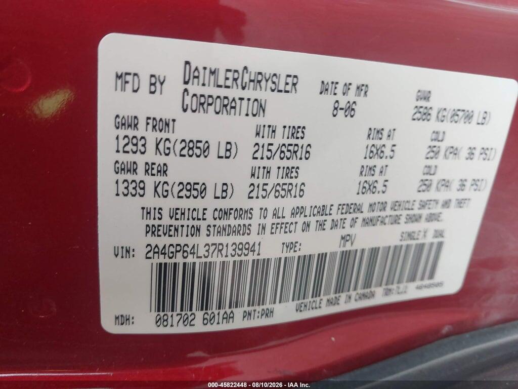 2A4GP64L37R139941 2007 CHRYSLER TOWN & COUNTRY photo no. 9