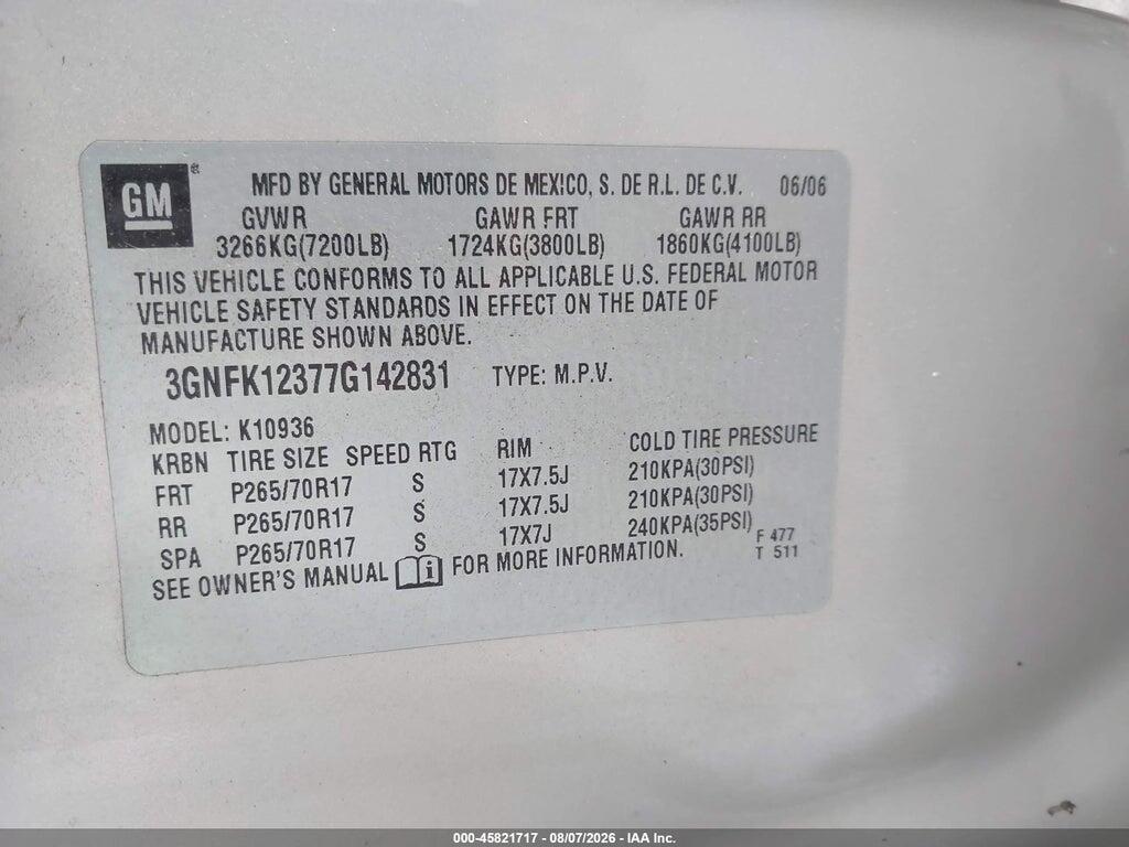3GNFK12377G142831 2007 CHEVROLET AVALANCHE 1500 photo no. 9