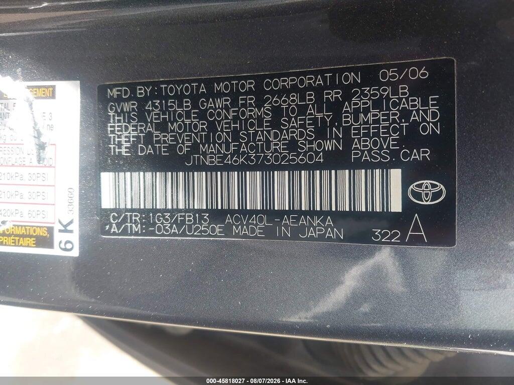 JTNBE46K373025604 2007 TOYOTA CAMRY photo no. 9