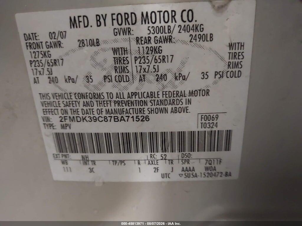 2FMDK39C87BA71526 2007 FORD EDGE photo no. 9