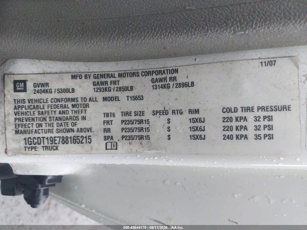 1GCDT19E788165215 2008 CHEVROLET COLORADO photo no. 9