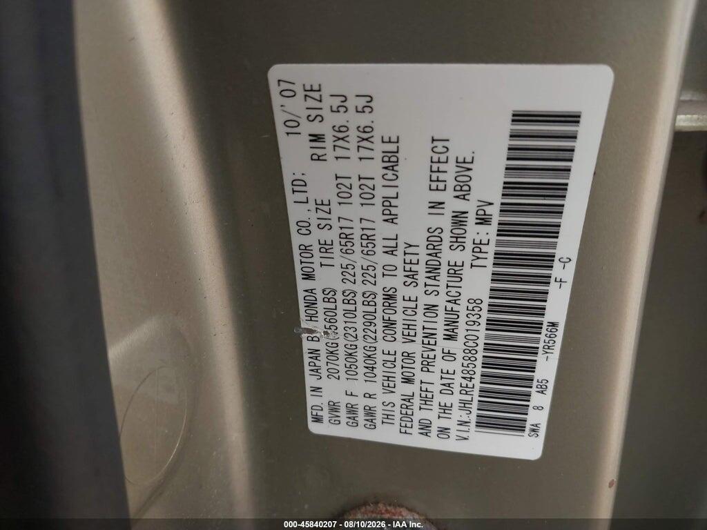 JHLRE48588C019358 2008 HONDA CR-V photo no. 9